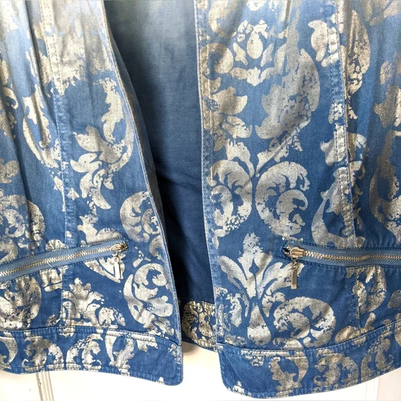 Chico's Silver Foil Ombre Women's Jean Jacket - Picture 3 of 9